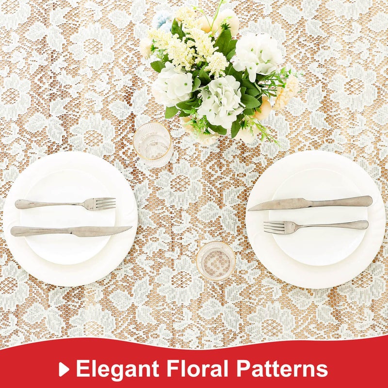 WUBODTI Cream Lace Floral Tablecloth Square 72" x72", Vintage Chic Solid Floral Pattern Lace Embroideried Table Cloth Cover for Wedddig Party Dinning Room Kitchen Tables Decor - Image 4